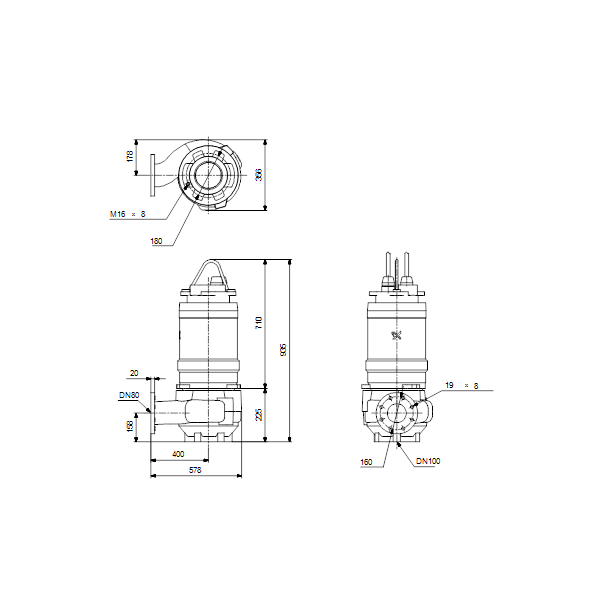 Погружной канализационный насос Grundfos SV.80.80.120.2.50H.H.198.G.EX.D.511 артикул 95113817 – габаритный чертеж