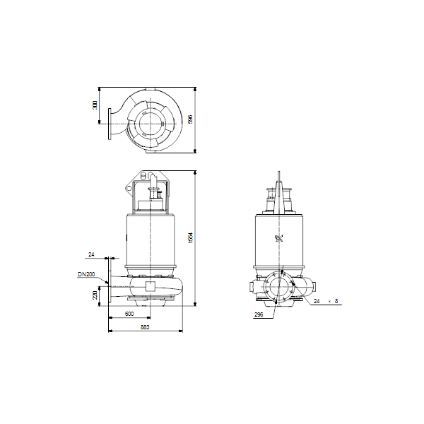 Погружной канализационный насос Grundfos S1.100.200.650.4.66H.C.406.Q.N.D.511 артикул 96811704 – габаритный чертеж