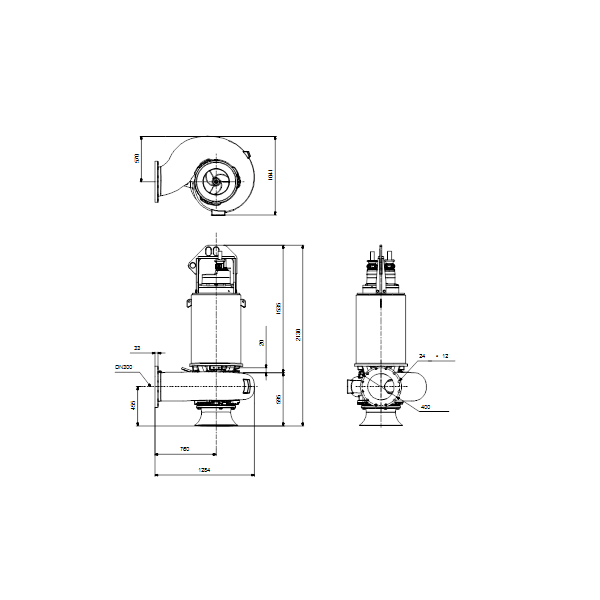Погружной канализационный насос Grundfos S3.120.300.1300.6.70M.C.456.G.N.D.513 артикул 96796996 – габаритный чертеж