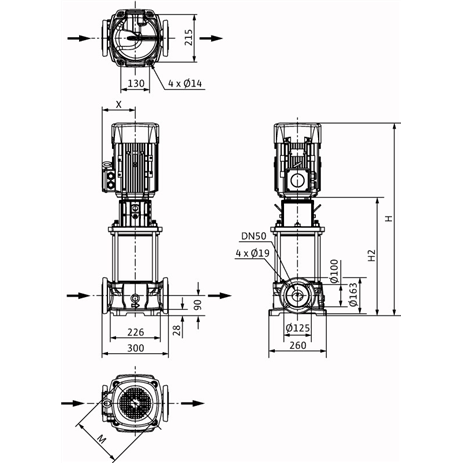 Габаритный чертеж насоса Wilo HELIX FIRST V 2208-5/16/E/S/400-50