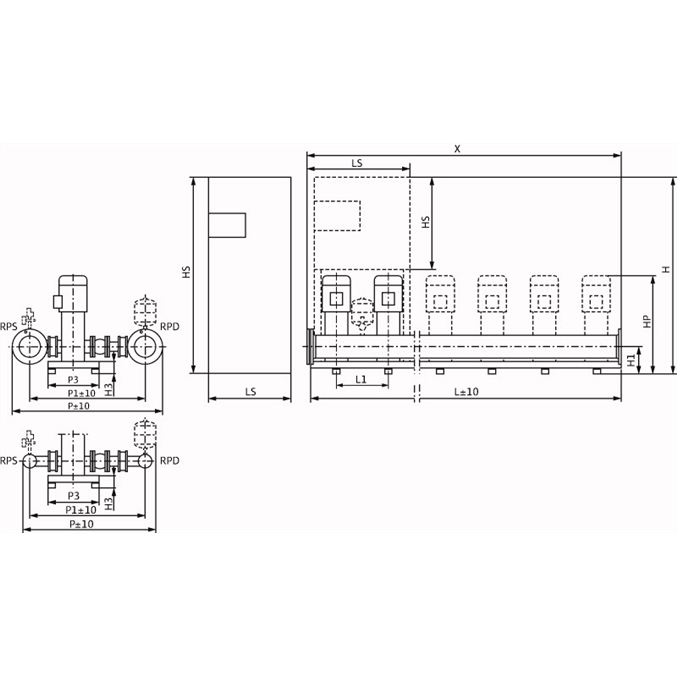 Габаритный чертеж насосной станции Wilo COR-2 HELIX V 2204/CC-EB-R