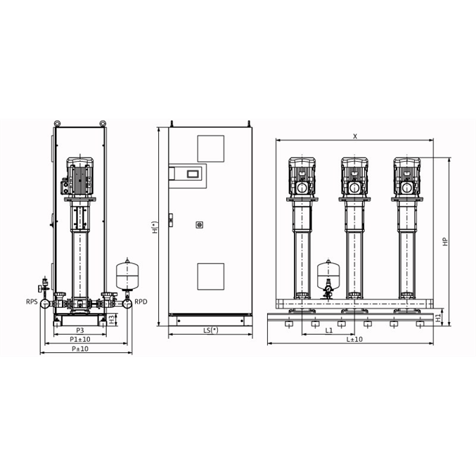 Габаритный чертеж насосной станции Wilo COR-3 HELIX V 1610/SKw-EB-R