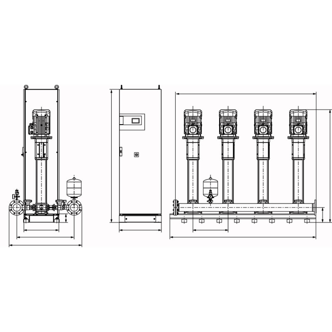Габаритный чертеж насосной станции Wilo COR-4 HELIX V 1606/CC-EB-R