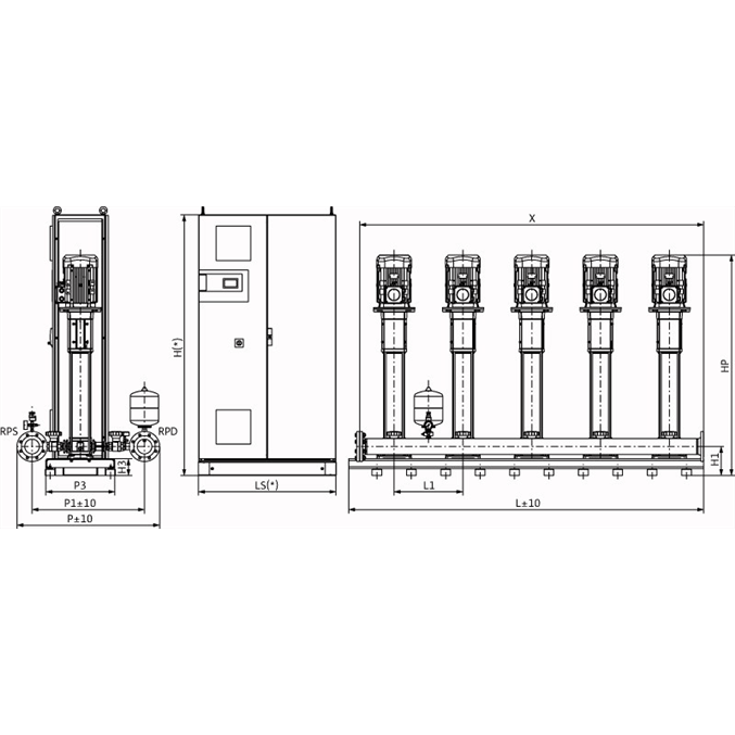 Габаритный чертеж насосной станции Wilo COR-5 HELIX V 1611/SKw-EB-R